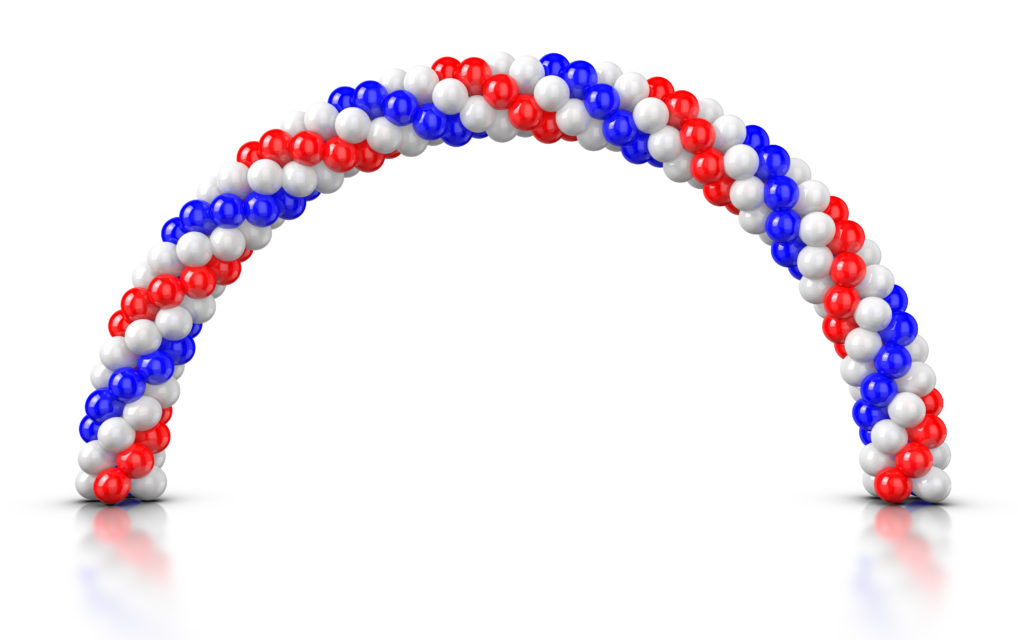 red, white and blue balloon arch decorations